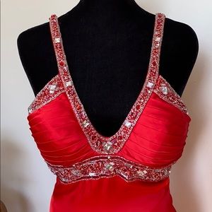 Red prom party gown NWT and matching bow tie included
